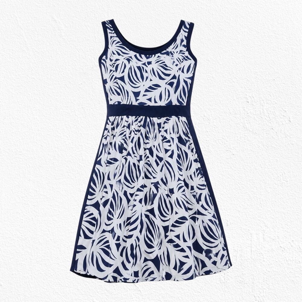 Lilly Pulitzer Navy White Leaf Print Floral Fit and Flare Mini Dress Size 0 2012